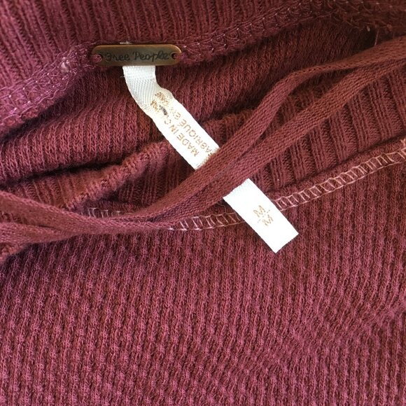 FREE PEOPLE Maroon Multi Color Knit Sleeve Insert Rounded Hem Textured Shirt - Picture 2 of 9